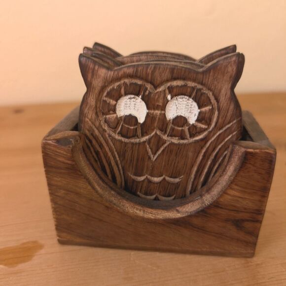 All'Asta Owl Coaster Set - Wood - Picture 1 of 4